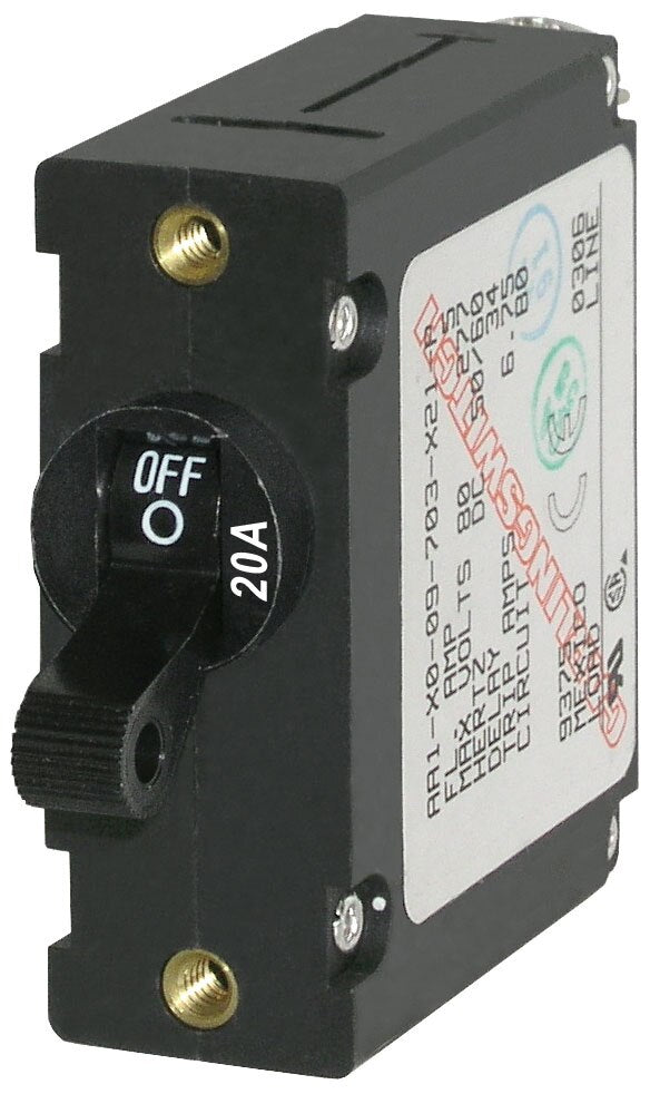 Blue Sea 7212 Circuit Breaker AA1Toggle 20A with Black Toggle