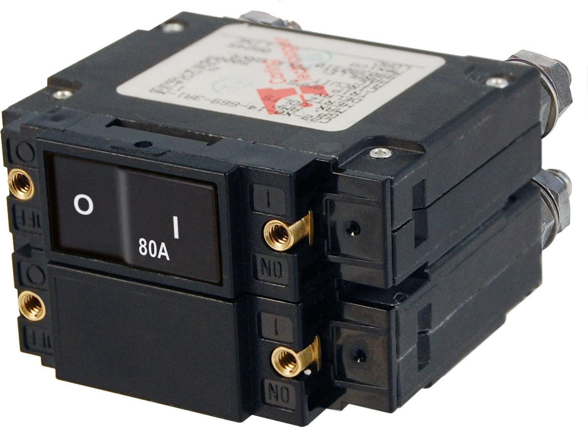 Blue Sea C-Series Flat Rocker Circuit Breaker Double Pole 80A AC