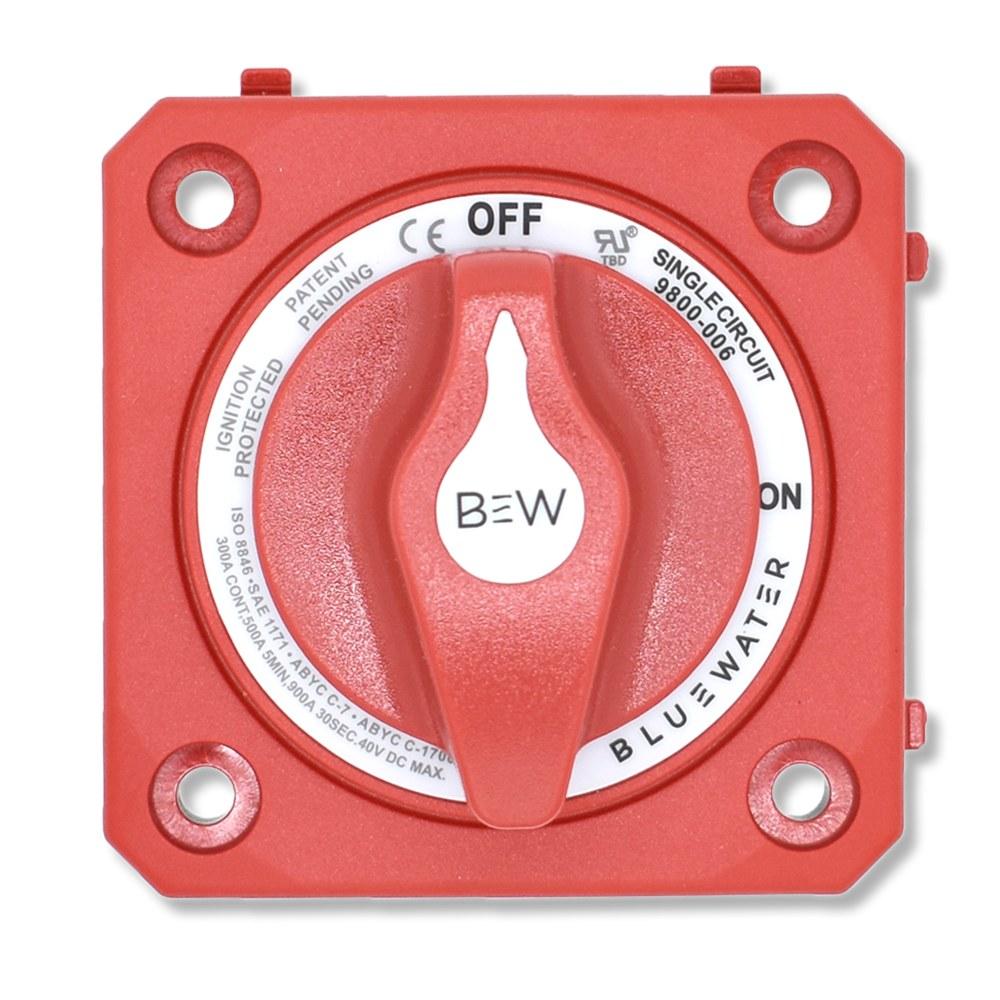 Bluewater On/Off Battery Switch, 300A, Panel Mount, No Base, Red