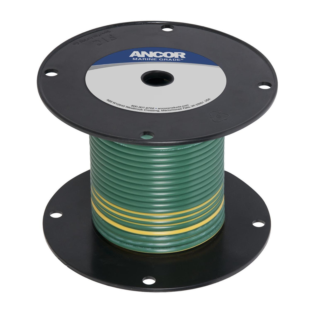 Ancor #10 Green w/ Yellow Stripe 100ft Spool Tinned Copper
