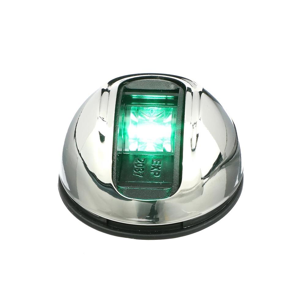 Attwood LightArmor Round LED Navigation Light 2NM Stainless Steel Green — 1