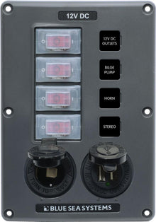 Blue Sea Water-Resistant 12V 4 Circuit Breaker Switch Panel with 12v Socket and Dual USB — 1