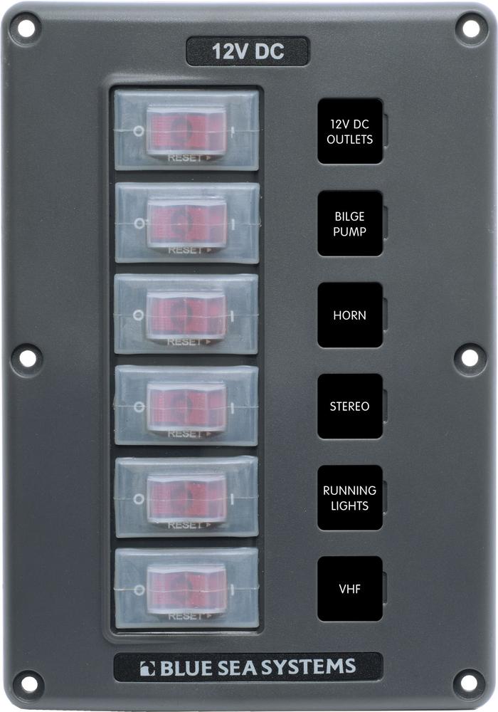 Blue Sea Water-Resistant 12V 6 Circuit Breaker Switch Panel — 1