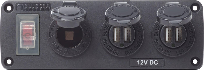Blue Sea Water-Resistant 12V 15A Circuit Accessory Panel 12v Socket and Dual USB x 2 — 1