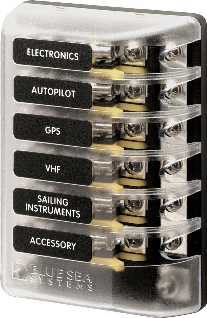 Blue Sea 5015 ST Glass 6 Circuit Fuse Block with Negative Bus and Cover