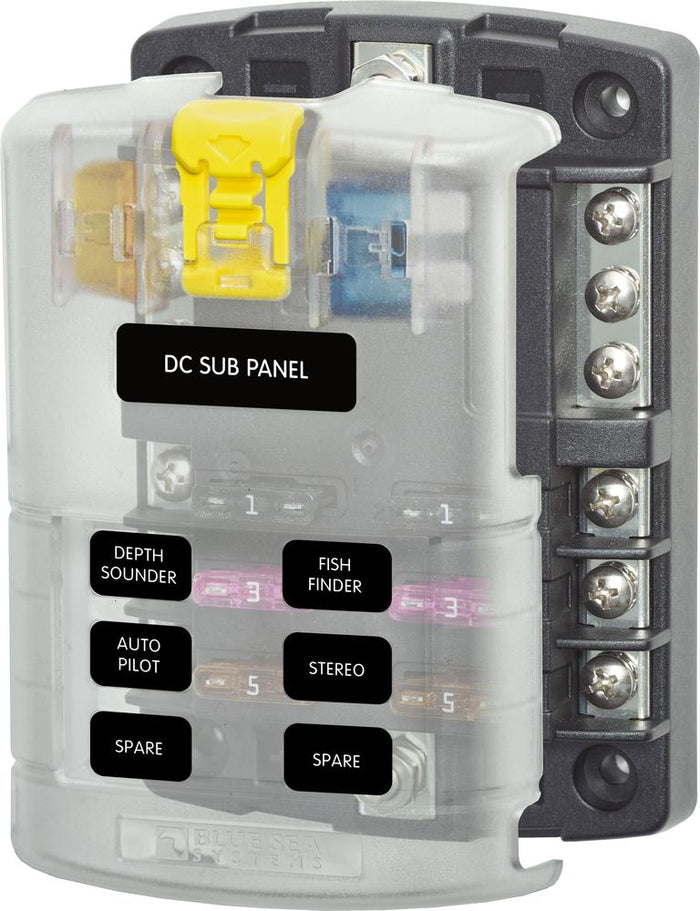 Blue Sea 5025 6-Gang Fuse Block ST ATO/ATC Negative Bus and Cover — 1