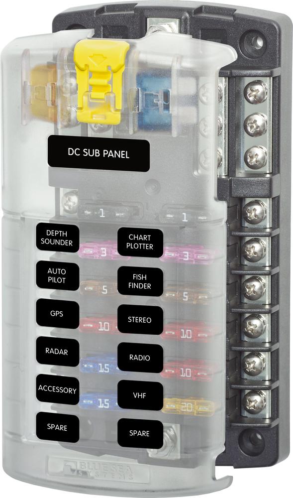 Blue Sea 5026 12-Gang Fuse Block ST ATO/ATC Negative Bus and Cover — 1