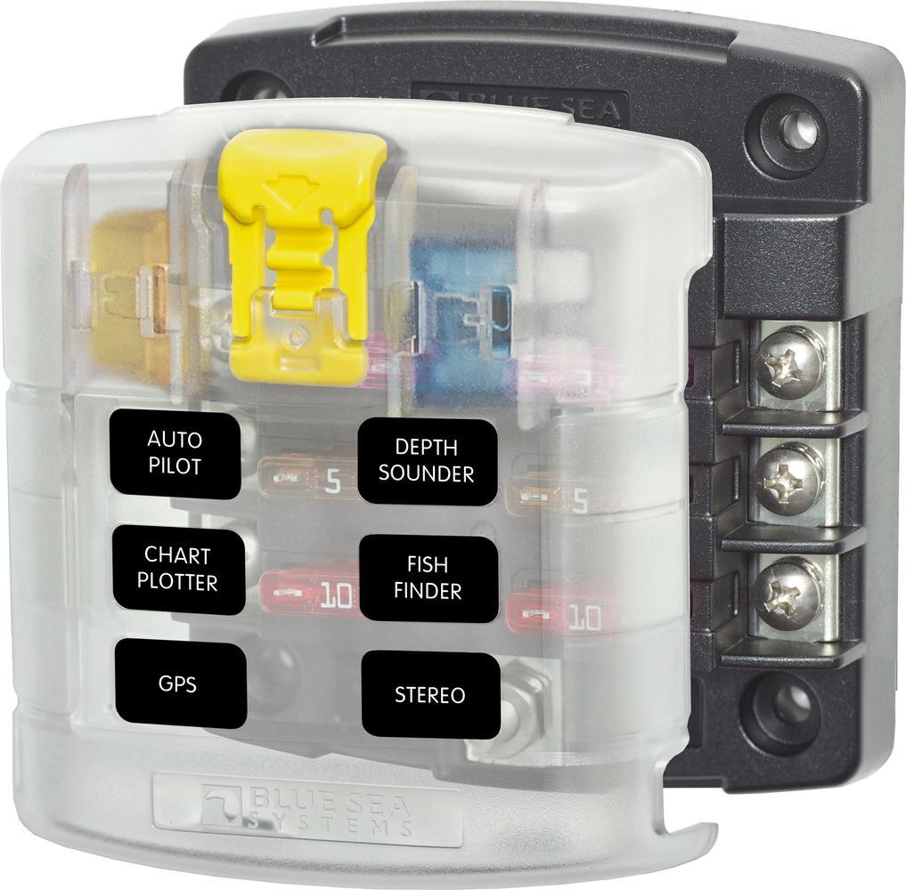 Blue Sea 5028 6-Gang Fuse Block ST ATO/ATC with Cover — 1