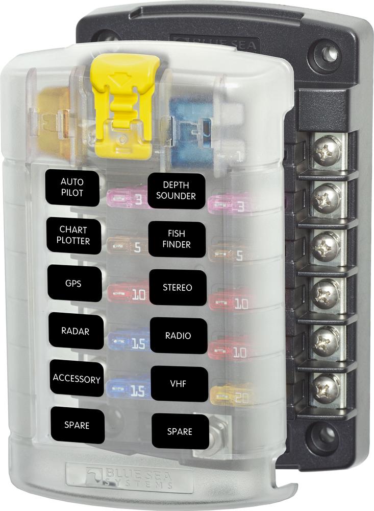 Blue Sea 5029 12-Gang Fuse Block ST ATO/ATC with Cover — 1
