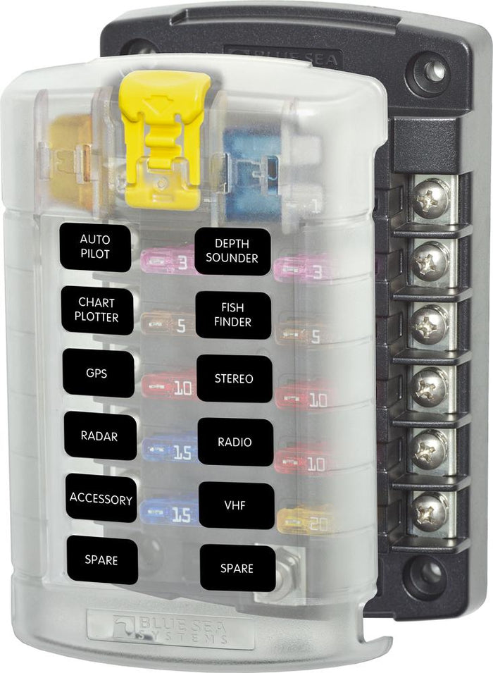Blue Sea 5029 12-Gang Fuse Block ST ATO/ATC with Cover — 1