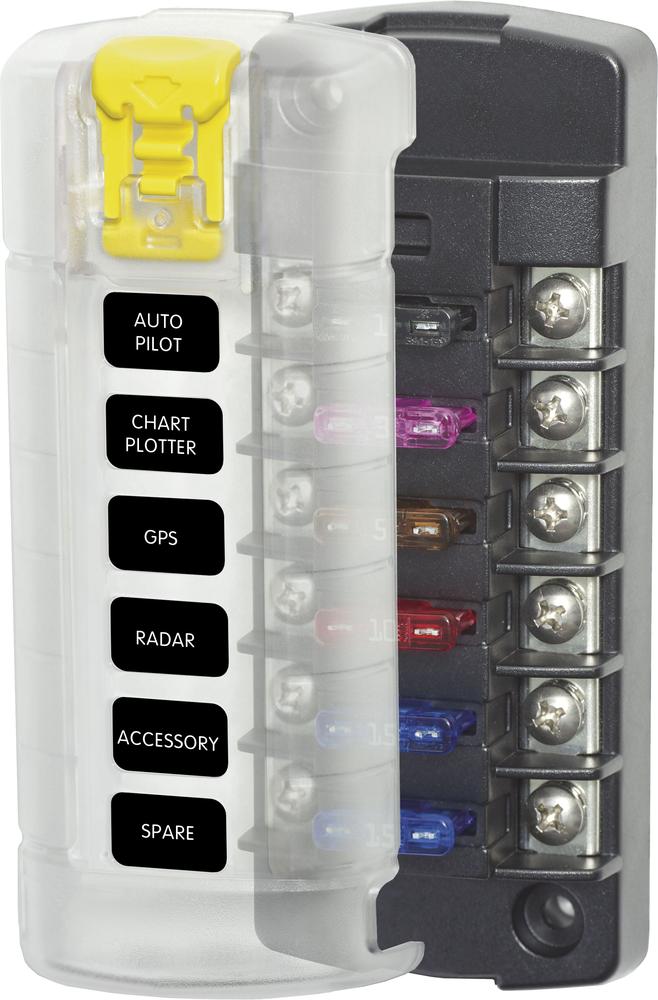 Blue Sea 5035 6-Gang Fuse Block ST ATO/ATC Independent Circuits and Cover — 1