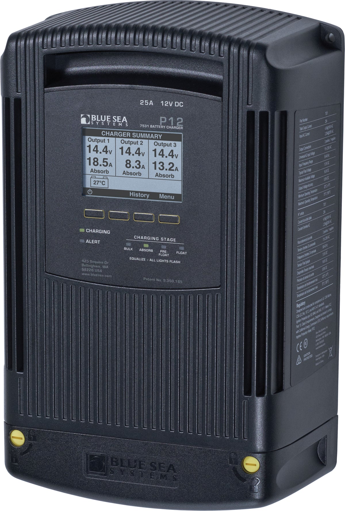 Blue Sea P12 Battery Charger 12v Output 120/230V Input 25Amp 3 Bank