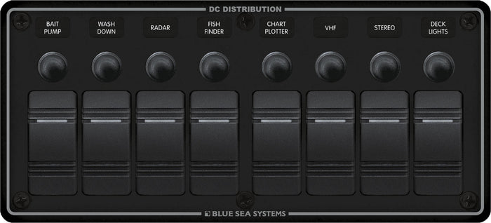 Blue Sea Water Resistant Circuit Breaker Panel 8 Position-Black