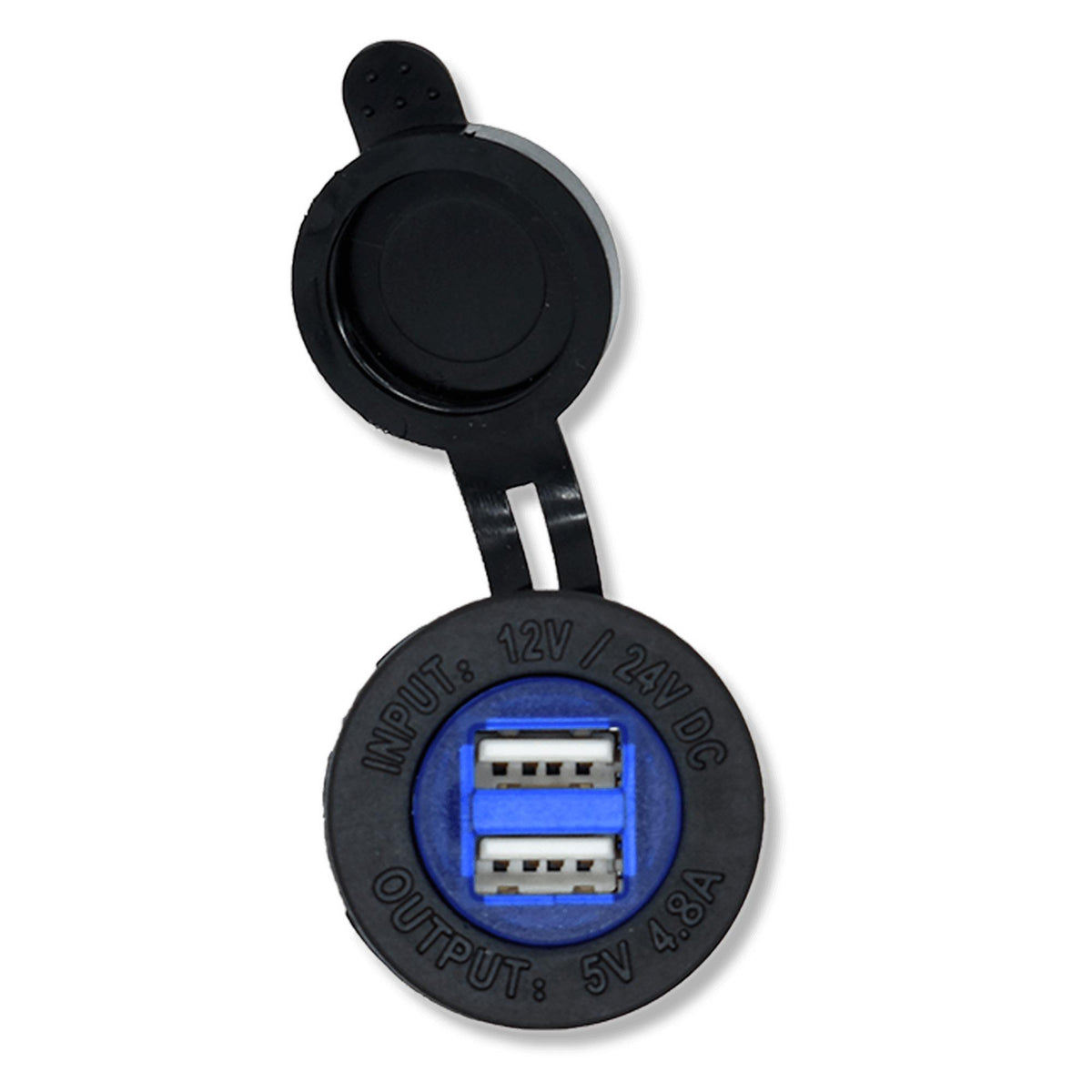 Bluewater Dual USB 4.8A Round Charger, Blue LED