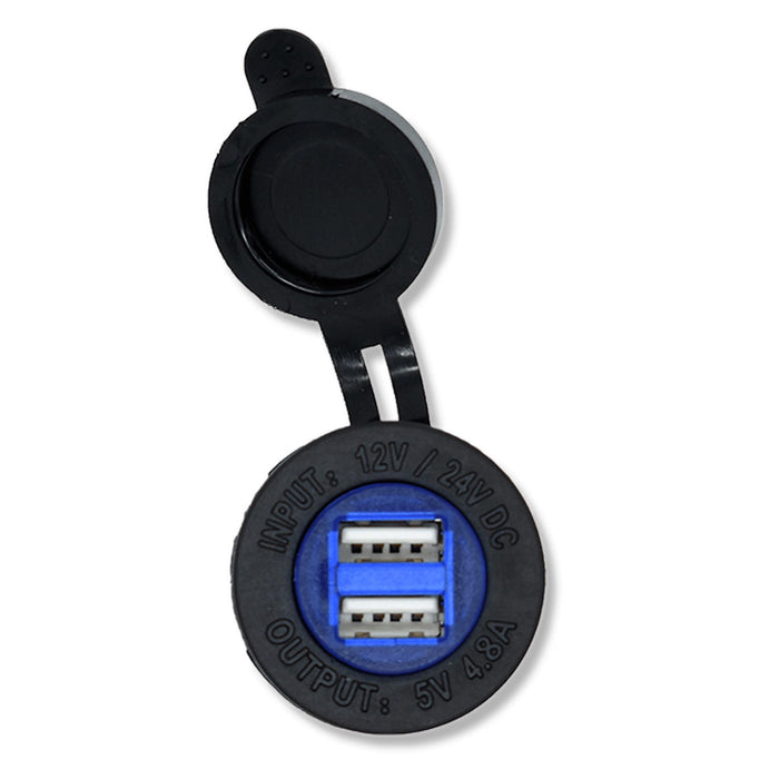 Bluewater Dual USB 4.8A Round Charger, Blue LED