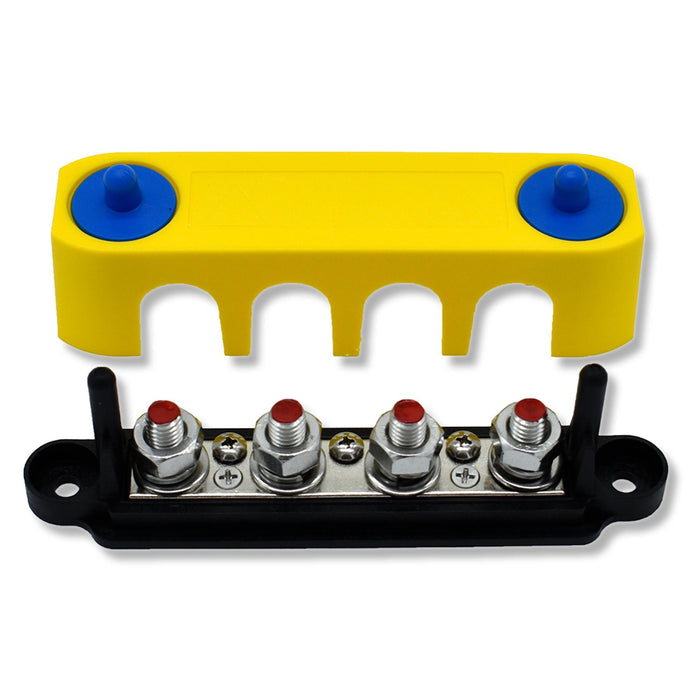 Bluewater 4 Gang Positive Common Stud Busbar, 3/8", 250A, Yellow Cover