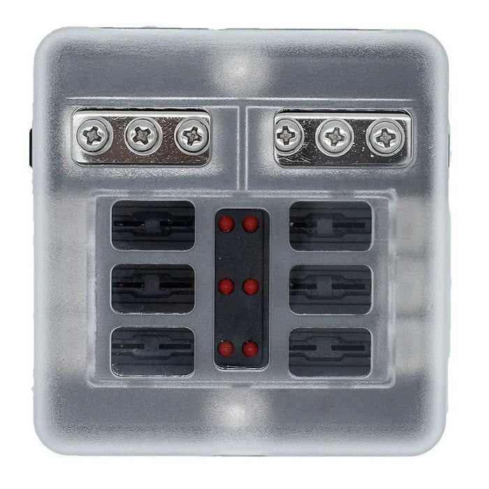 Bluewater 6 Position Fuse Block w/Low Cover W/LED - Ground Screw