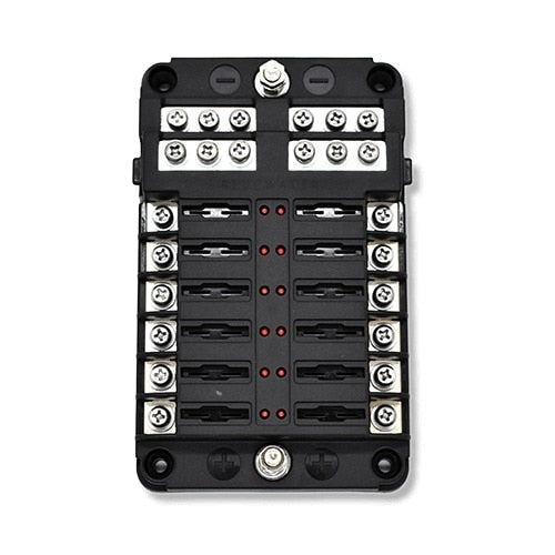 Bluewater 12 Position Fuse Block with LED Indicators, Low Cover & Ground Screw