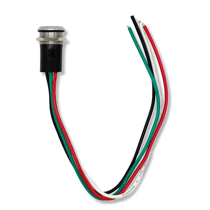 Bluewater 19mm Pre-Wired Mechanical Push Button Switch, Momentary, Black Body, Translucent Blue Ring, 6" Leads