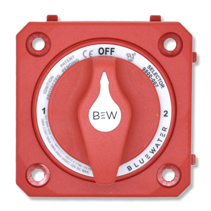 Bluewater Off/1/2/Both Battery Selector Switch, 300A, Panel Mount, No Base, Red