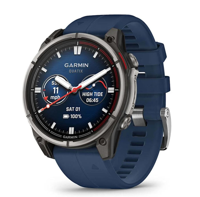 Garmin Quatix 8 47mm AMOLED Smartwatch Titanium Bezel Captain Blue Silicone Band — 1