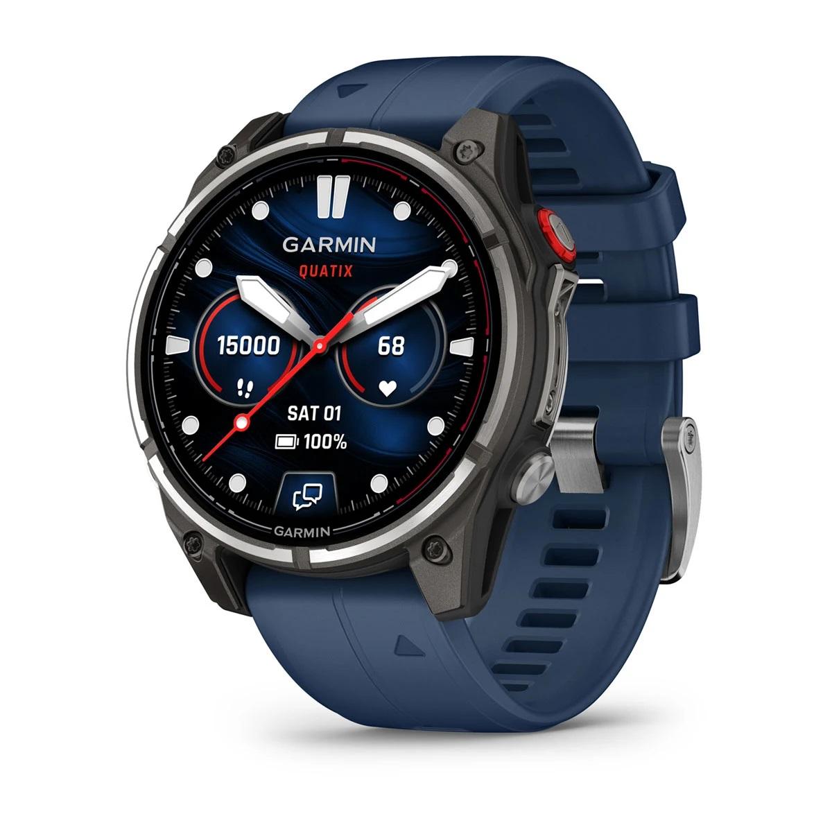 Garmin Quatix 8 Pro - 47mm AMOLED Smartwatch Titanium Bezel Captain Blue Silicone Band — 1