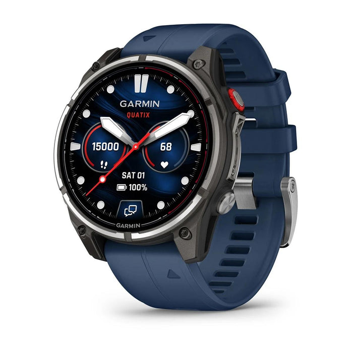 Garmin Quatix 8 Pro - 47mm AMOLED Smartwatch Titanium Bezel Captain Blue Silicone Band — 1