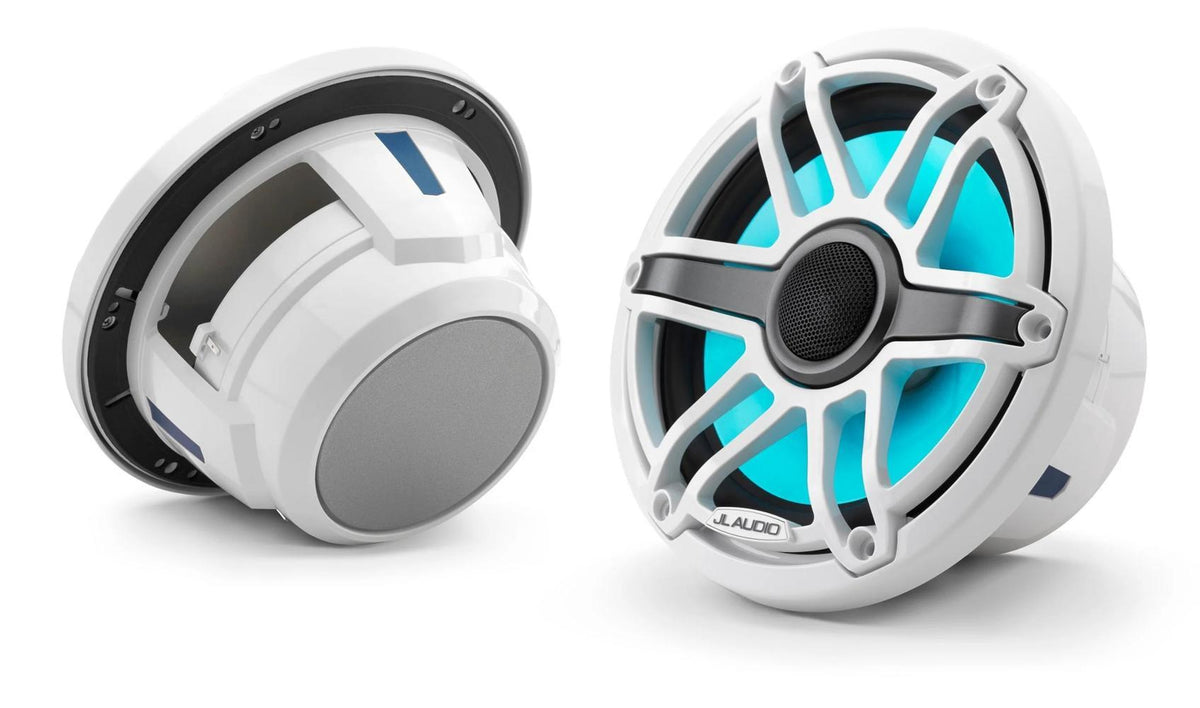 JL Audio M6 7.7in Coaxial Speakers White Sport Grille with RGB LED — 1