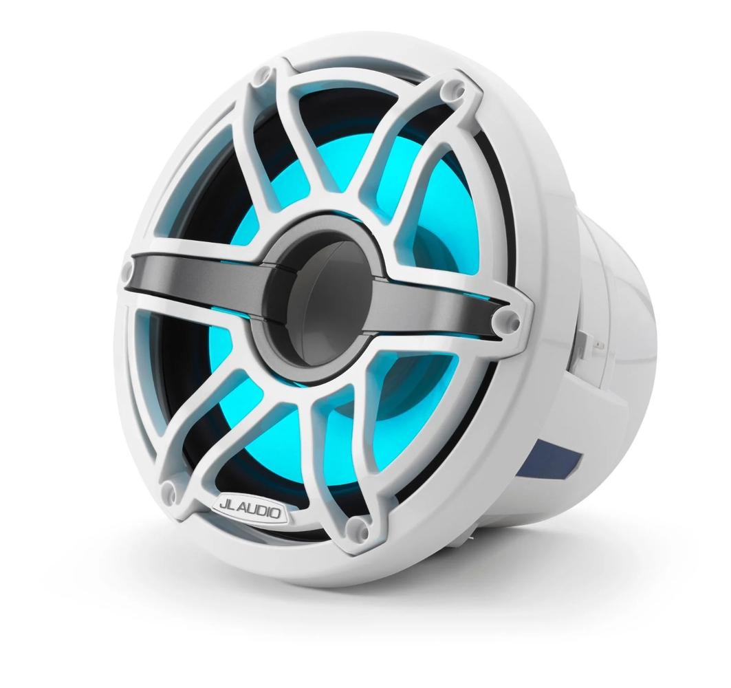 JL Audio M6 8in Subwoofer with White Sport Grille Infinite Baffle, RGB LED — 1