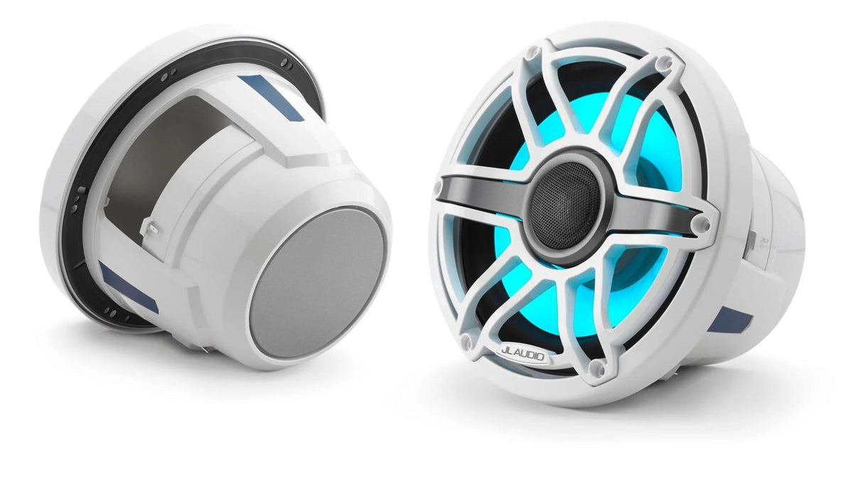 JL Audio M6 8.8in Coaxial Speakers White Sport Grille with RGB LED — 1