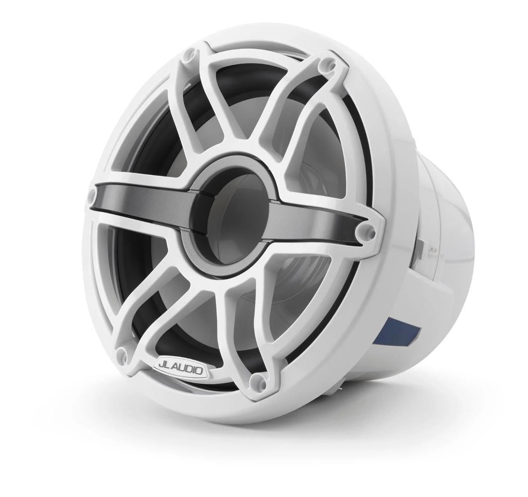 JL Audio M6 8in Subwoofer with White Sport Grille Infinite Baffle — 1