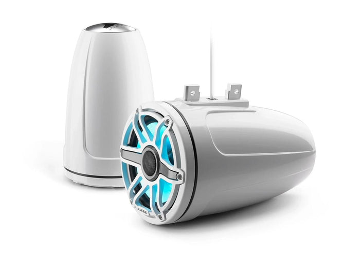 JL Audio M6 7.7in Enclosed Tower Speakers White Sport Grille with RGB LED — 1