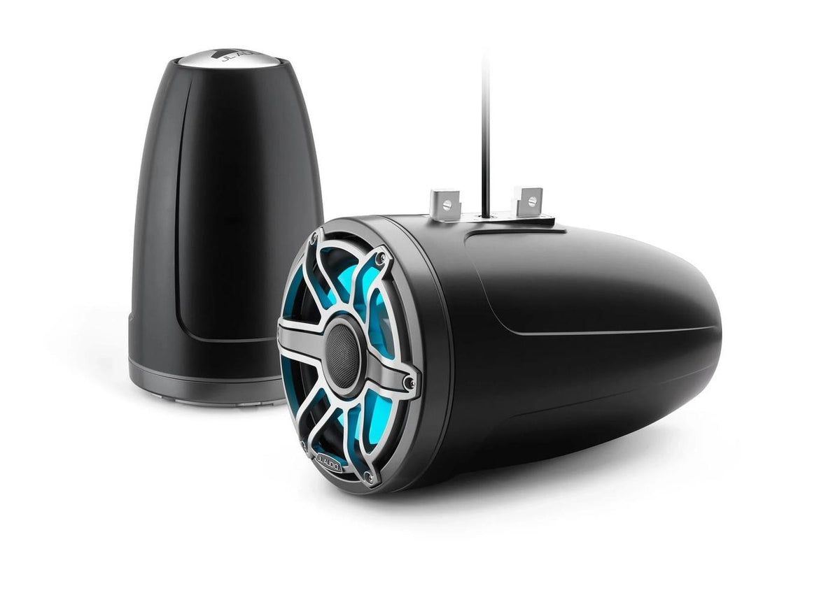 JL Audio M6 8.8in Enclosed Tower Speakers Titanium Sport Grill with RGB LED — 1