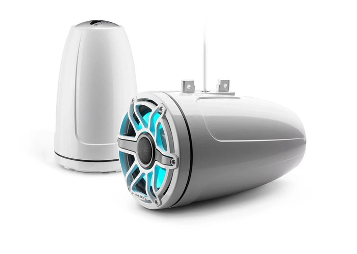 JL Audio M6 8.8in Enclosed Tower Speakers White Sport Grill with RGB LED — 1