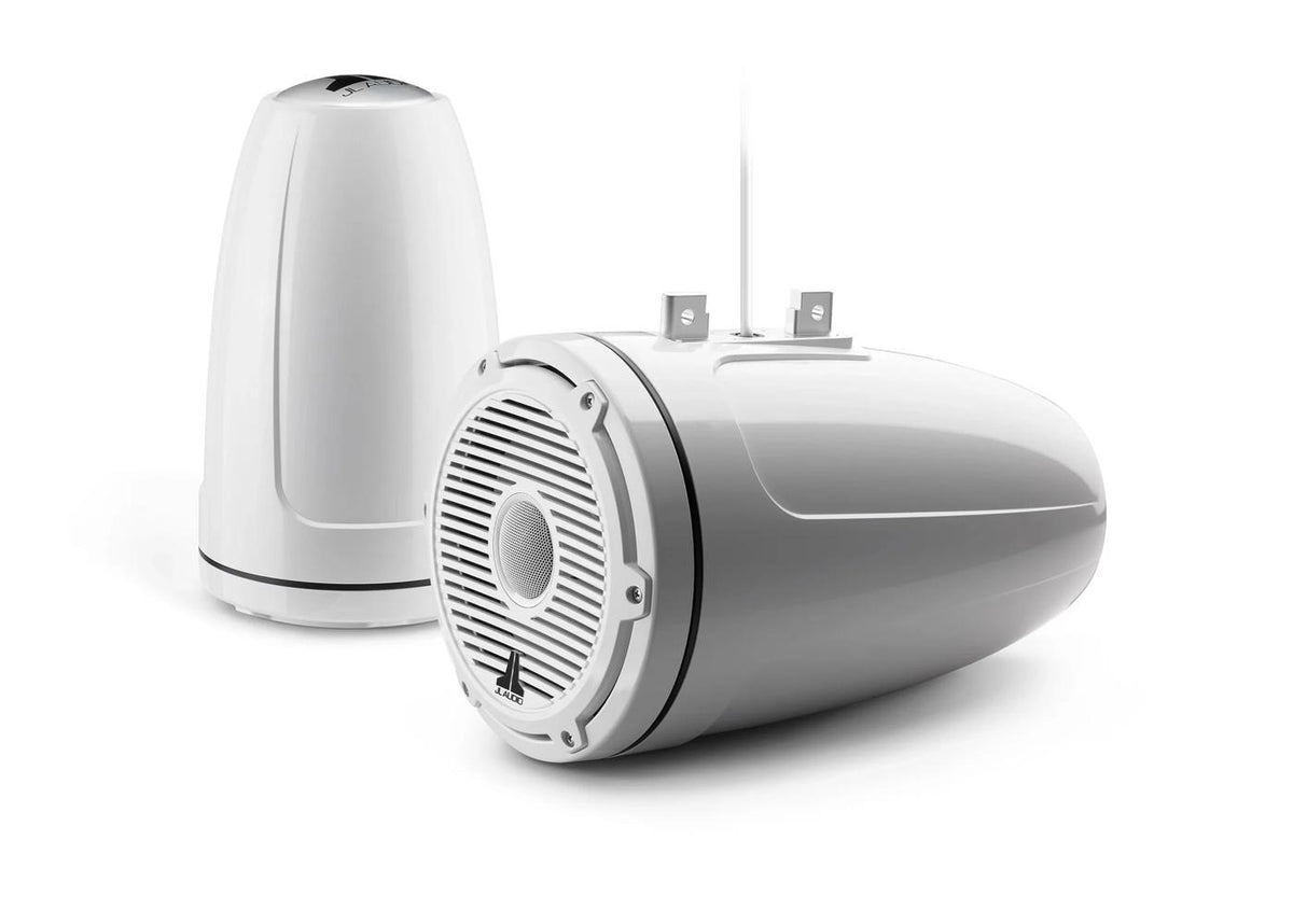 JL Audio M6 8.8in Enclosed Tower Speakers White Classic Grille — 1
