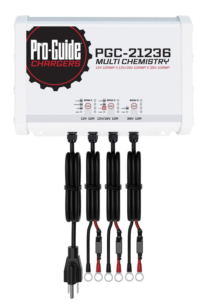 Pro-Guide PGC-21236 3-Bank 1x12V/10A Lead Acid/LiFePO4, 1x 12V/16V/10A AGM/LiFePO4 and 1x36V 10A LiFePO4 On Board Charger, IP68 — 1