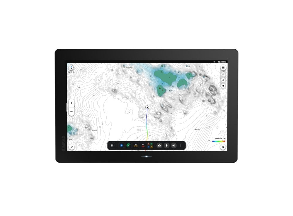 Simrad NSO 4-16 NEON OS, 16-inch Glass-bridge multi-function display. Qualcomm 8-core processor. Full HD touchscreen. Gigabit Ethernet, WIFI, Video In and Out. Next-generation C-MAP DISCOVER X chart included — 1