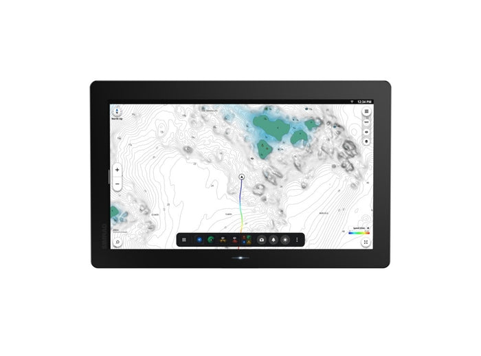 Simrad NSO 4-16 NEON OS, 16-inch Glass-bridge multi-function display. Qualcomm 8-core processor. Full HD touchscreen. Gigabit Ethernet, WIFI, Video In and Out. Next-generation C-MAP DISCOVER X chart included — 1